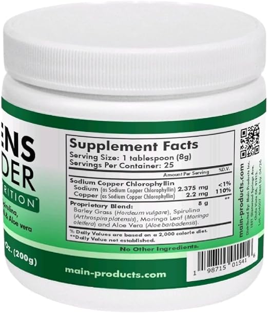 Greens Powder Total Nutrition, Peso Neto 7.05 Oz (7.05 oz) Hierba de Cebada, Espirulina, Moringa, Clorofila y Aloe Vera. - Image 4