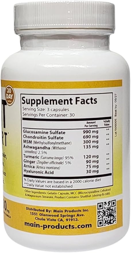 Glucosamine Chondroitin MSM Hyaluronic Acid Ashwagandha Turmeric Ginger Arnica - Joint Support Supplement, Micronized, 2430 mg, 90 Capsules. - Image 6