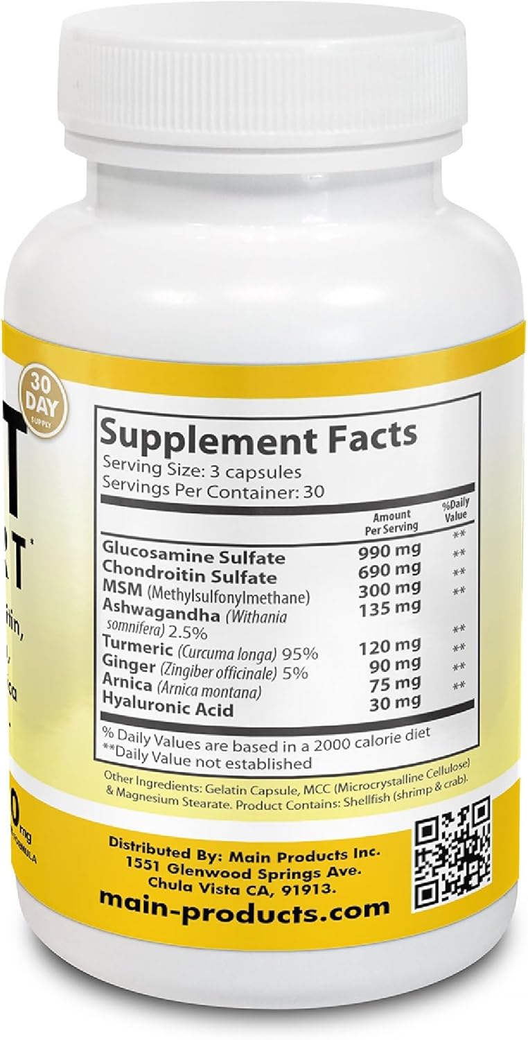 Glucosamine Chondroitin MSM Hyaluronic Acid Ashwagandha Turmeric Ginger Arnica - Joint Support Supplement, Micronized, 2430 mg, 90 Capsules. - Image 3
