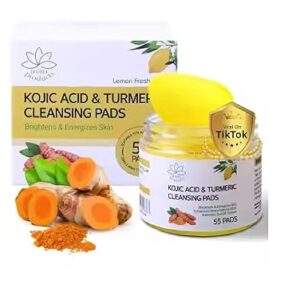 Kojic Acid and Turmeric Cleansing Pads, 55 Count, for Facial Cleansing, Moisturizing, and Exfoliating.