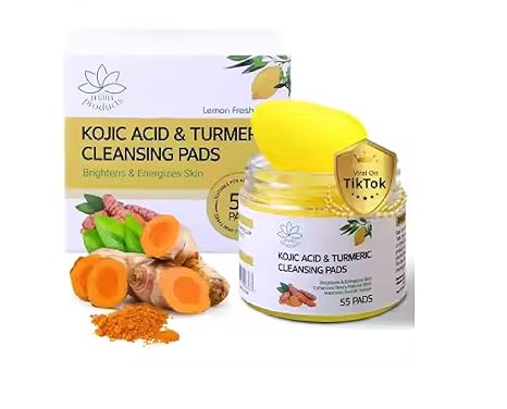 Kojic Acid and Turmeric Cleansing Pads, 55 Count, for Facial Cleansing, Moisturizing, and Exfoliating.
