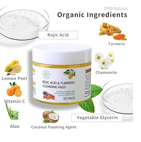 Kojic Acid and Turmeric Cleansing Pads, 55 Count, for Facial Cleansing, Moisturizing, and Exfoliating. - Image 6